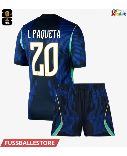 Günstige Brasilien Lucas Paqueta #20 Auswärts Trikotsatzt Kinder WM 2026 Kurzarm (+ Kurze Hosen)
